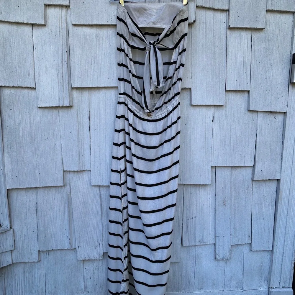 VIX PAULA HERMANNY Odette Band Long‎ Dress Black White Stripe Strapless Maxi S